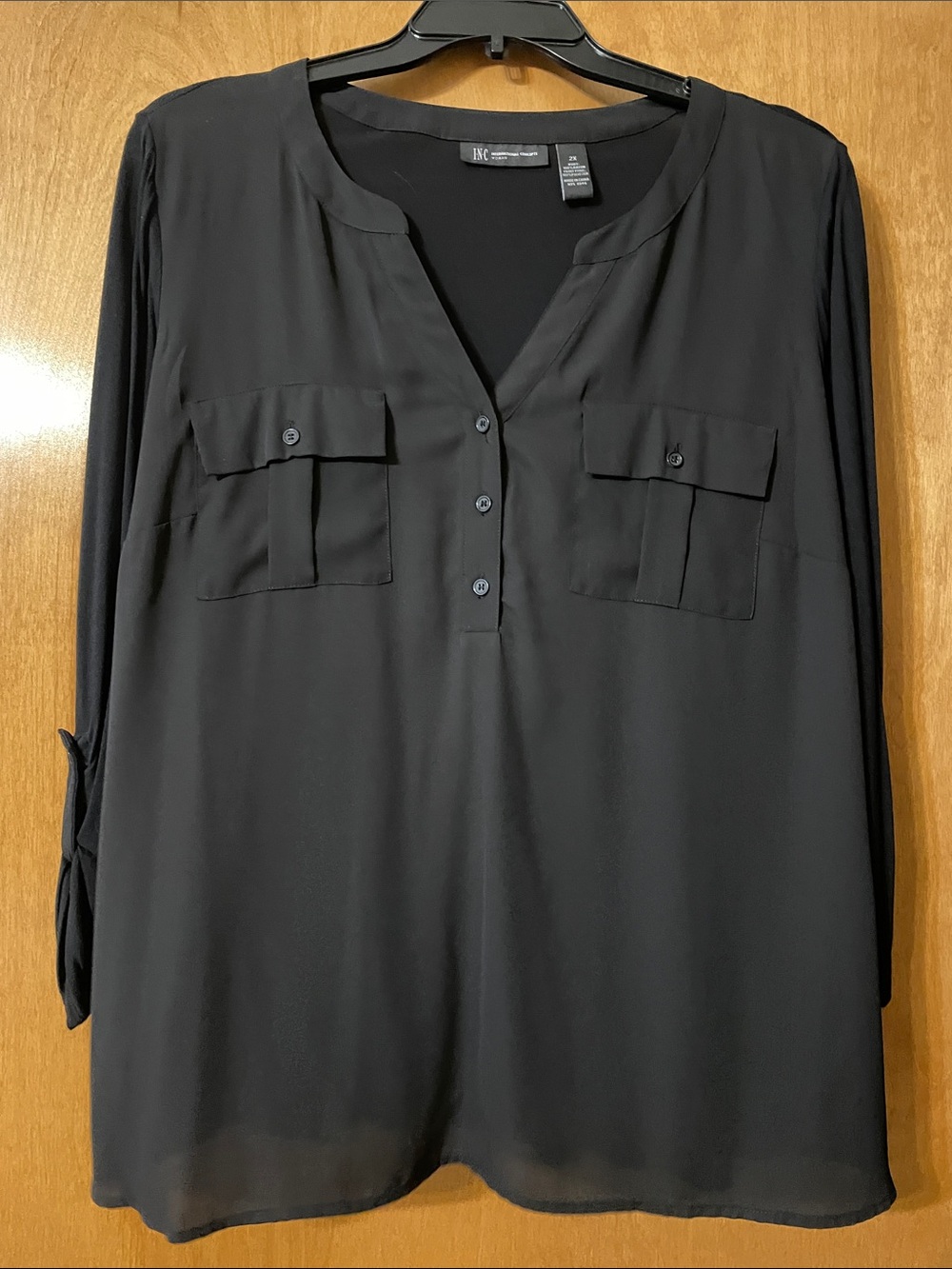 INC International Concepts Black Split-Neck Utility Tunic